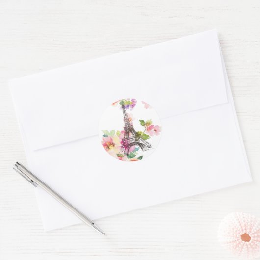 Sticker Rond Enveloppe Florale Paris Eiffel (Enveloppe)
