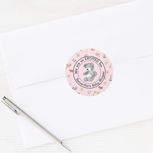 Sticker Rond Enveloppe Invitation de douche pour bébé fille (20