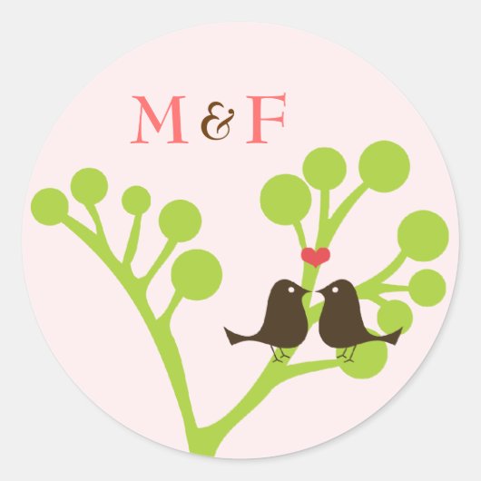 Sticker Rond Enveloppe Lovebirds (rose vif) / Sceau préféré (Devant)