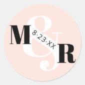 Sticker Rond Enveloppe Mariage de monogramme rose moderne (Devant)