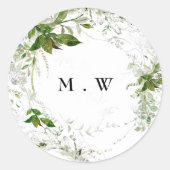 Sticker Rond Enveloppe Mariage de monogramme vert Eucalyptus Wr (Devant)