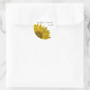Sticker Rond Enveloppe Mariage de tournesol jaune