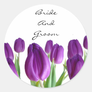 Sticker Rond Enveloppe Mariage de tulipe violette