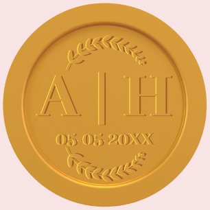 Sticker Rond Enveloppe Mariage des initiales de sceau de cire d