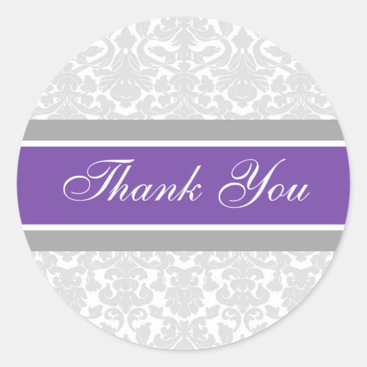 Sticker Rond Enveloppe Mariage en Merci damassé violet (Devant)