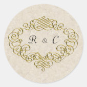 Sticker Rond Enveloppe Mariage fleurie Gold Crest (Devant)