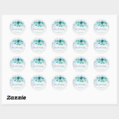 Sticker Rond Enveloppe mariage fleurie turquoise bleue (Feuille)