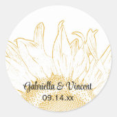 Sticker Rond Enveloppe Mariage graphique de tournesol jaune (Devant)