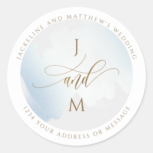 Sticker Rond Enveloppe Mariage gris et bleu sceau / Favoriser (Devant)