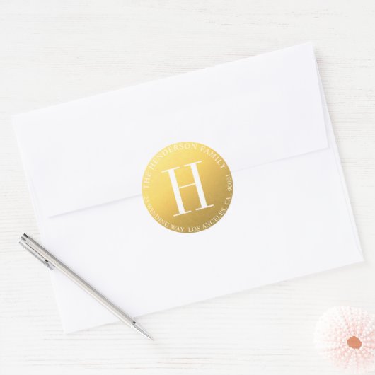 Sticker Rond Enveloppe Mariage Monogramme Or Rond (Enveloppe)