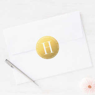 Sticker Rond Enveloppe Mariage Monogramme Or Rond
