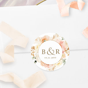 Sticker Rond Enveloppe Mariage Peach, Blush et Gold / Favoriser