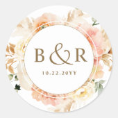 Sticker Rond Enveloppe Mariage Peach, Blush et Gold / Favoriser (Devant)