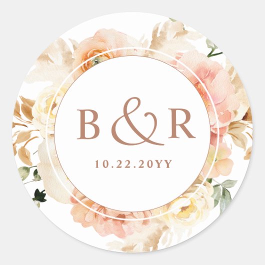 Sticker Rond Enveloppe Mariage Peach Blush, Terracotta / Favori (Devant)