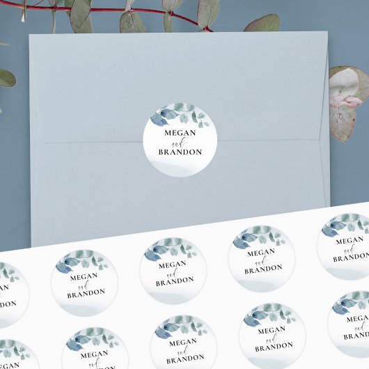 Sticker Rond Enveloppe Mariage personnalisée Dusty Eucalyptus