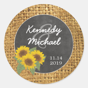 Sticker Rond Enveloppe mariage Rustique Sunflower Burlap