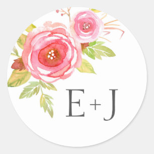Sticker Rond enveloppe mariage sceaux couleur rose florale 3605
