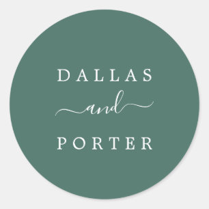 Sticker Rond Enveloppe minimaliste de Mariage vert de chasse ru