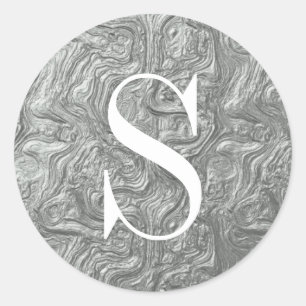 Sticker Rond Enveloppe monogramme argenté classique