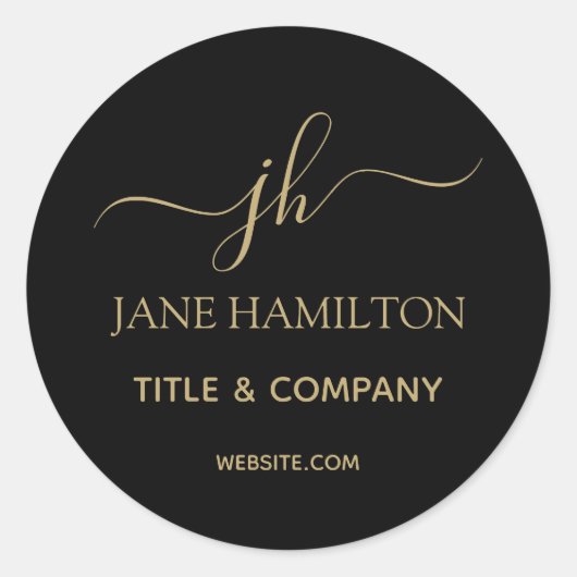 Sticker Rond Enveloppe Monogramme en or noir (Devant)