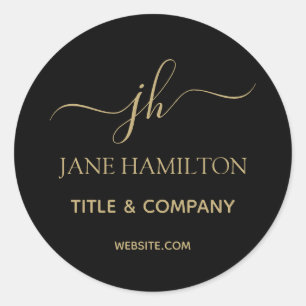 Sticker Rond Enveloppe Monogramme en or noir