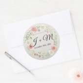 Sticker Rond Enveloppe monogramme Rose Floral Rustic Wood Blush (Enveloppe)