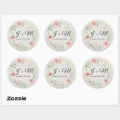 Sticker Rond Enveloppe monogramme Rose Floral Rustic Wood Blush (Feuille)