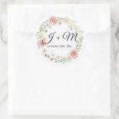 Sticker Rond Enveloppe monogramme Sceau Blush Ivory Rose Floral (Sac)