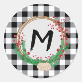 Sticker Rond Enveloppe noir blanc Monogramme de Noël (Devant)