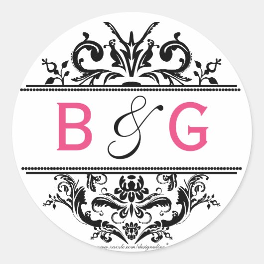 Sticker Rond Enveloppe noir et rose chaud (Devant)