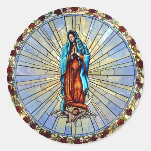 Sticker Rond Enveloppe Notre Dame de Guadalupe en verre tendu (Devant)