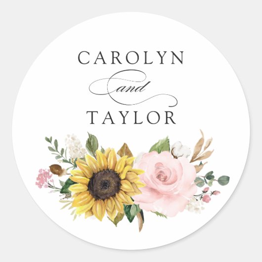 Sticker Rond Enveloppe romantique à fleurs blanches rose (Devant)