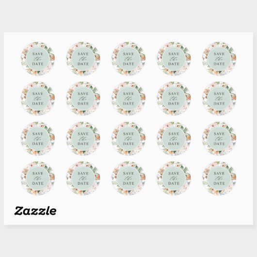 Sticker Rond Enveloppe Sceau Enregistrer la date Sage Green Ear (Feuille)