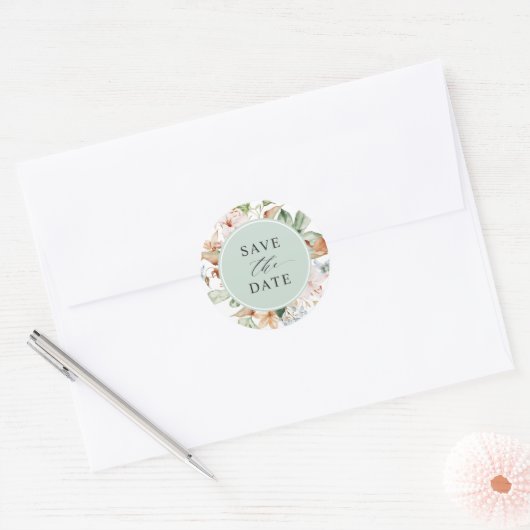 Sticker Rond Enveloppe Sceau Enregistrer la date Sage Green Ear (Enveloppe)