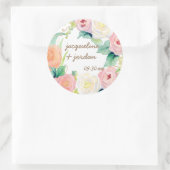 Sticker Rond Enveloppe Sceau Simple Moderne Aquarelle Rose Flor (Sac)