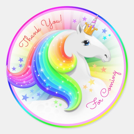 Sticker Rond Enveloppe Unicorn Princesse couronnée Phoques Enfa (Devant)