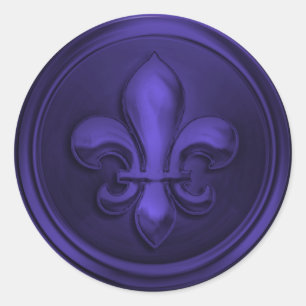 Sticker Rond Enveloppe violet Fleur de Lis Sceau Embossé Look