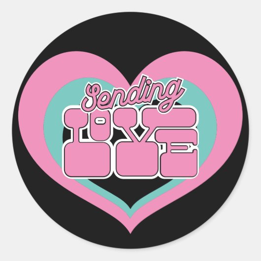 Sticker Rond Envoi d'amour Retro Coeur Noir Rose Mint (Devant)