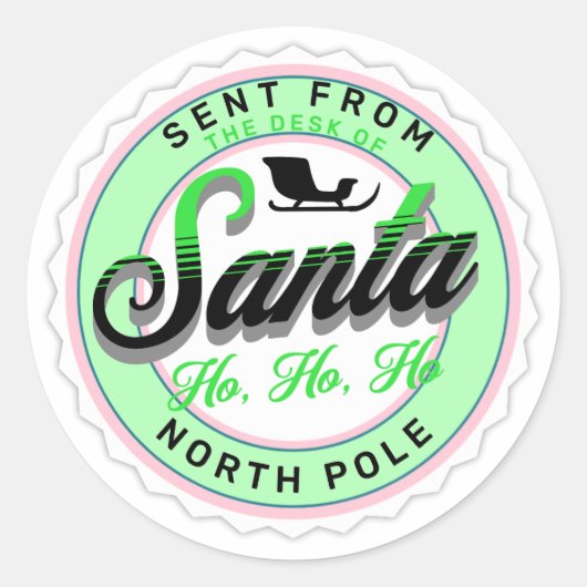 Sticker Rond Envoyé depuis le bureau du timbre Père Noël (Devant)