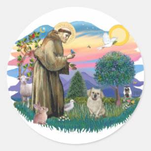 Sticker Rond Épagneul tibétain (faon)