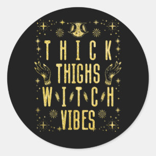 Sticker Rond Épais cuisses Vibes sorcières authentique Hallowee