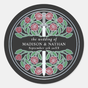 Sticker Rond Épée de mariage médiévale royale argent noir 
