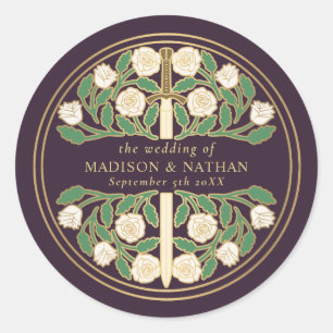 Sticker Rond Épée de mariage royale médiévale Aubergine