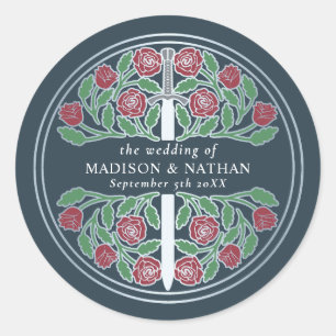 Sticker Rond Épée de mariage royale médiévale grise argentée