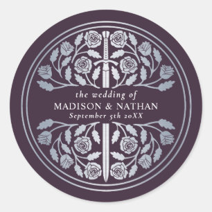 Sticker Rond Épée Royale Médiévale de Mariage Œuf d'Argent