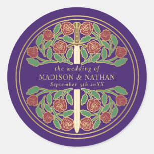 Sticker Rond Épée Royale Médiévale de Mariage Violet