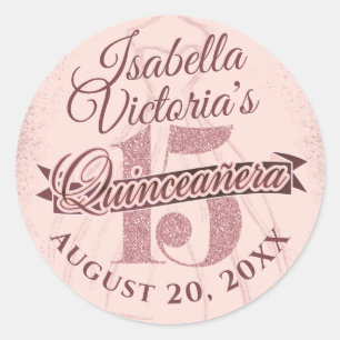 Sticker Rond Éperche de Parties scintillant or Rose Quinceanera