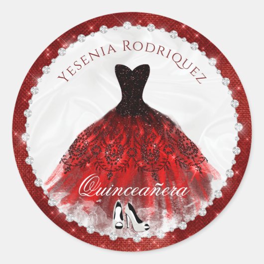 Sticker Rond Éperche en diamant rouge Glam Quinceañera (Devant)