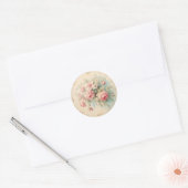 Sticker Rond Éphémère Pâle, Shabby Chic Rose (Enveloppe)