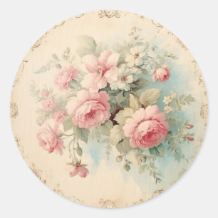 Sticker Rond Éphémères pâles, shabby chic rose